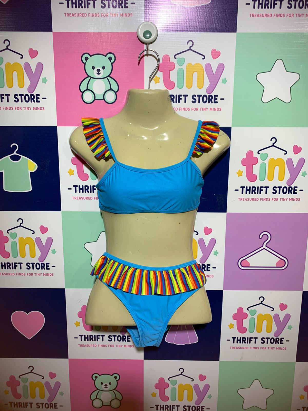 My Little Pony Girls Blue Rainbow Ruffle Two-Piece Bikini - Size Estimated Age 6-7 Years AB1