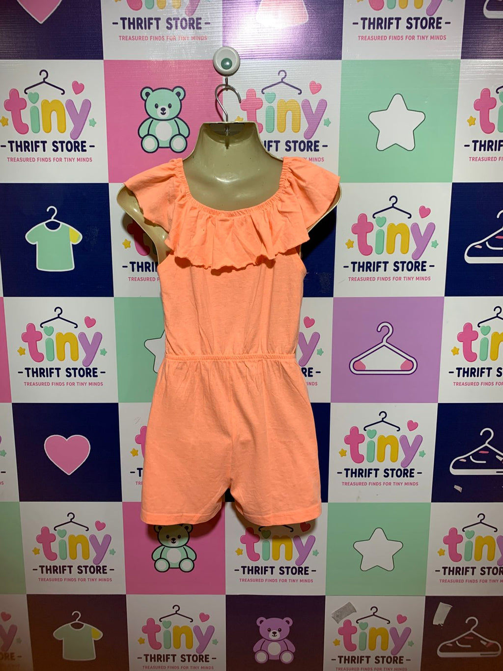 Y.F.K. Girls Peach Ruffled Off-the-Shoulder Romper - Size Estimated Age 7-8 Years AB1