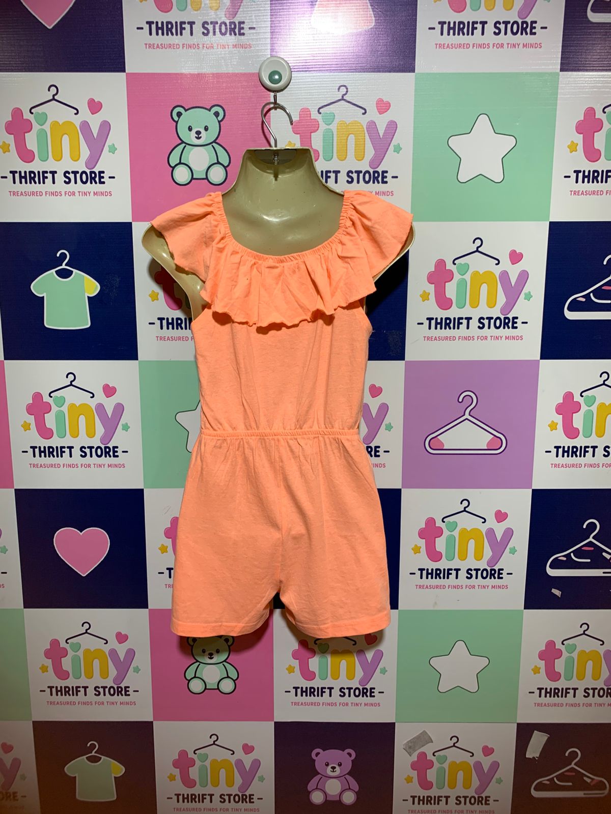 Y.F.K. Girls Peach Ruffled Off-the-Shoulder Romper - Size Estimated Age 7-8 Years AB1