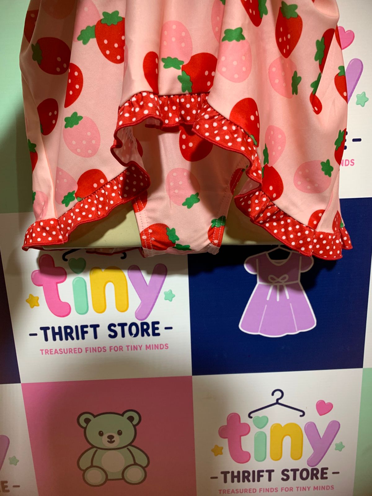 Nishimatsuya Girls Pink Strawberry Print Swim Dress - Size Estimated Age 6–7 Years AB1