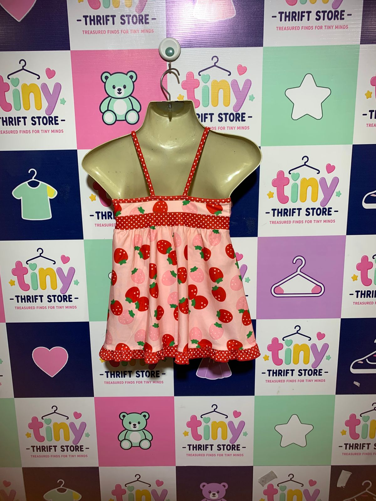 Nishimatsuya Girls Pink Strawberry Print Swim Dress - Size Estimated Age 6–7 Years AB1