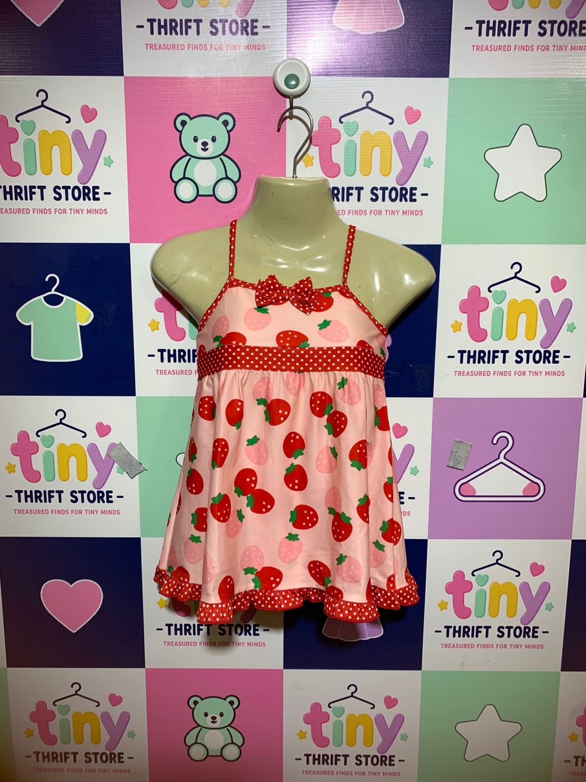 Nishimatsuya Girls Pink Strawberry Print Swim Dress - Size Estimated Age 6–7 Years AB1