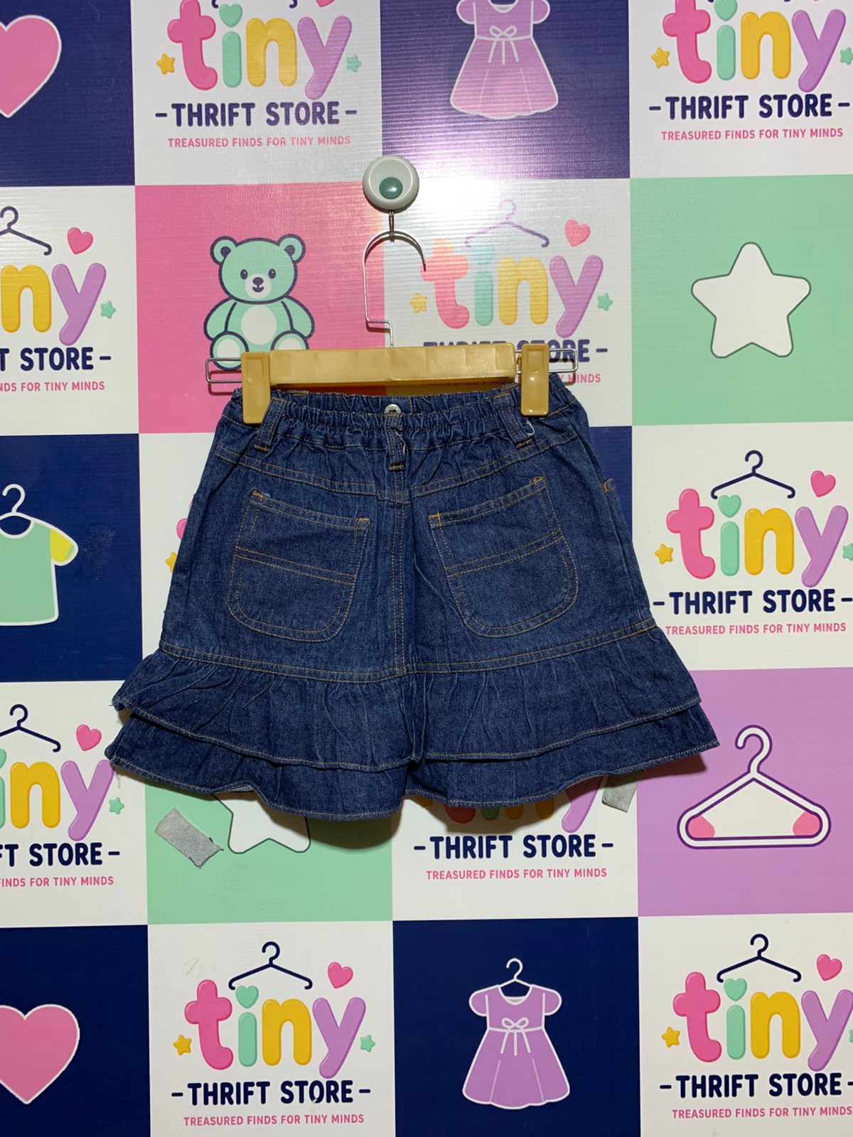 Cute Blue Girls Indigo Denim Tiered Ruffle Skirt - Size Estimated Age 6–7 Years AB1