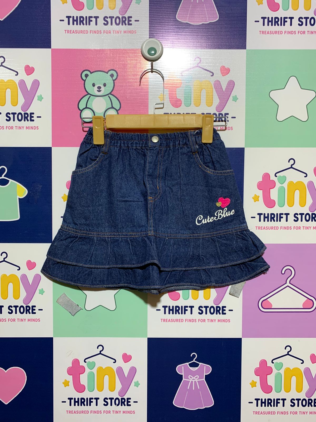 Cute Blue Girls Indigo Denim Tiered Ruffle Skirt - Size Estimated Age 6–7 Years AB1