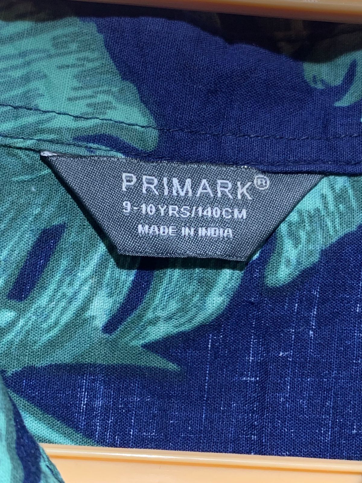Primark Boys Navy Blue Tropical Monstera Leaf Print Short Sleeve Button-Down Shirt - Size Estimated Age 9-10 Years AB1