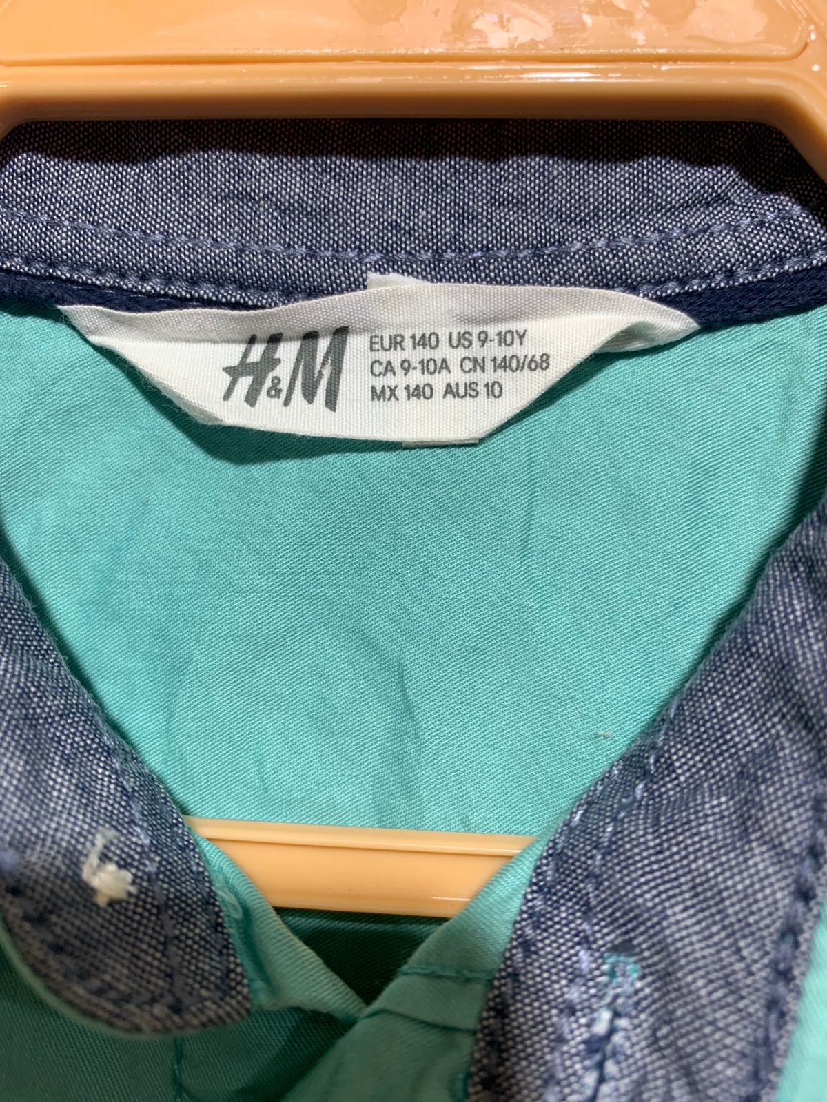 H&M Boys Mint Green Short Sleeve Oxford Shirt with Lion Embroidery - Size Estimated Age 9-10 Years AB1