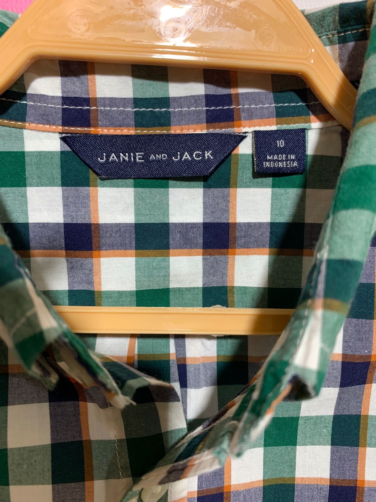 Janie and Jack Boys Green and Navy Plaid Long Sleeve Button-Down Shirt - Size Estimated Age 10 Years AB1
