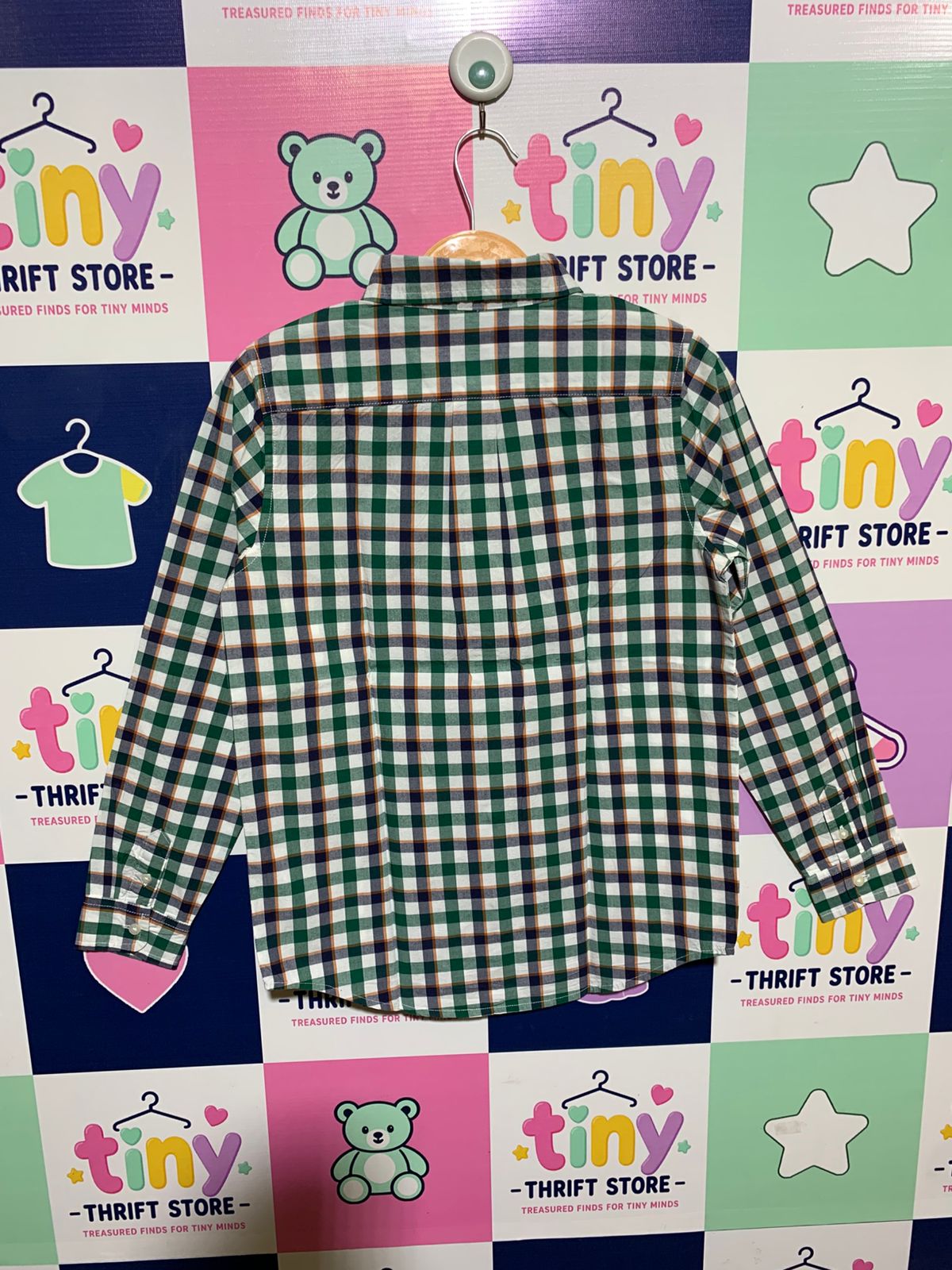Janie and Jack Boys Green and Navy Plaid Long Sleeve Button-Down Shirt - Size Estimated Age 10 Years AB1