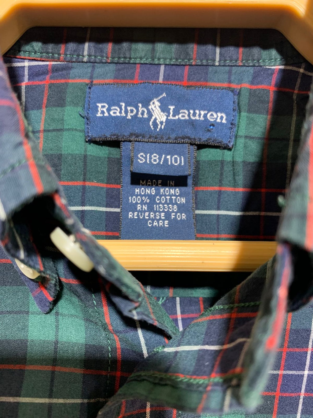 Ralph Lauren Boys Green and Navy Plaid Long Sleeve Button-Down Shirt - Size Estimated Age 8-10 Years AB1