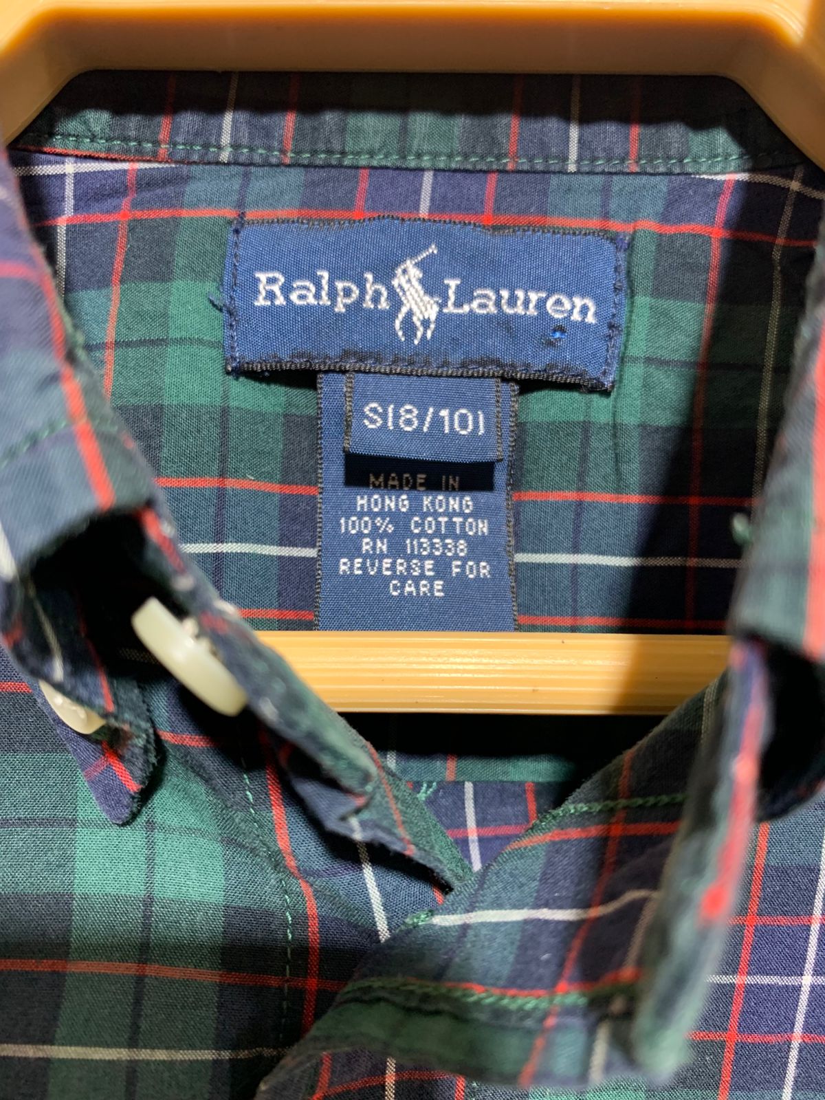 Ralph Lauren Boys Green and Navy Plaid Long Sleeve Button-Down Shirt - Size Estimated Age 8-10 Years AB1
