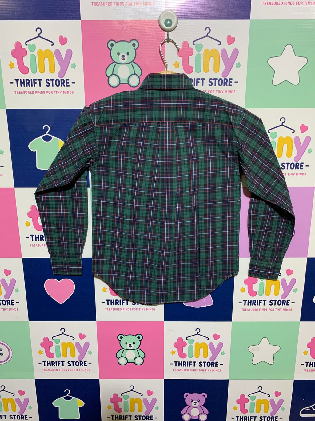 Ralph Lauren Boys Green and Navy Plaid Long Sleeve Button-Down Shirt - Size Estimated Age 8-10 Years AB1