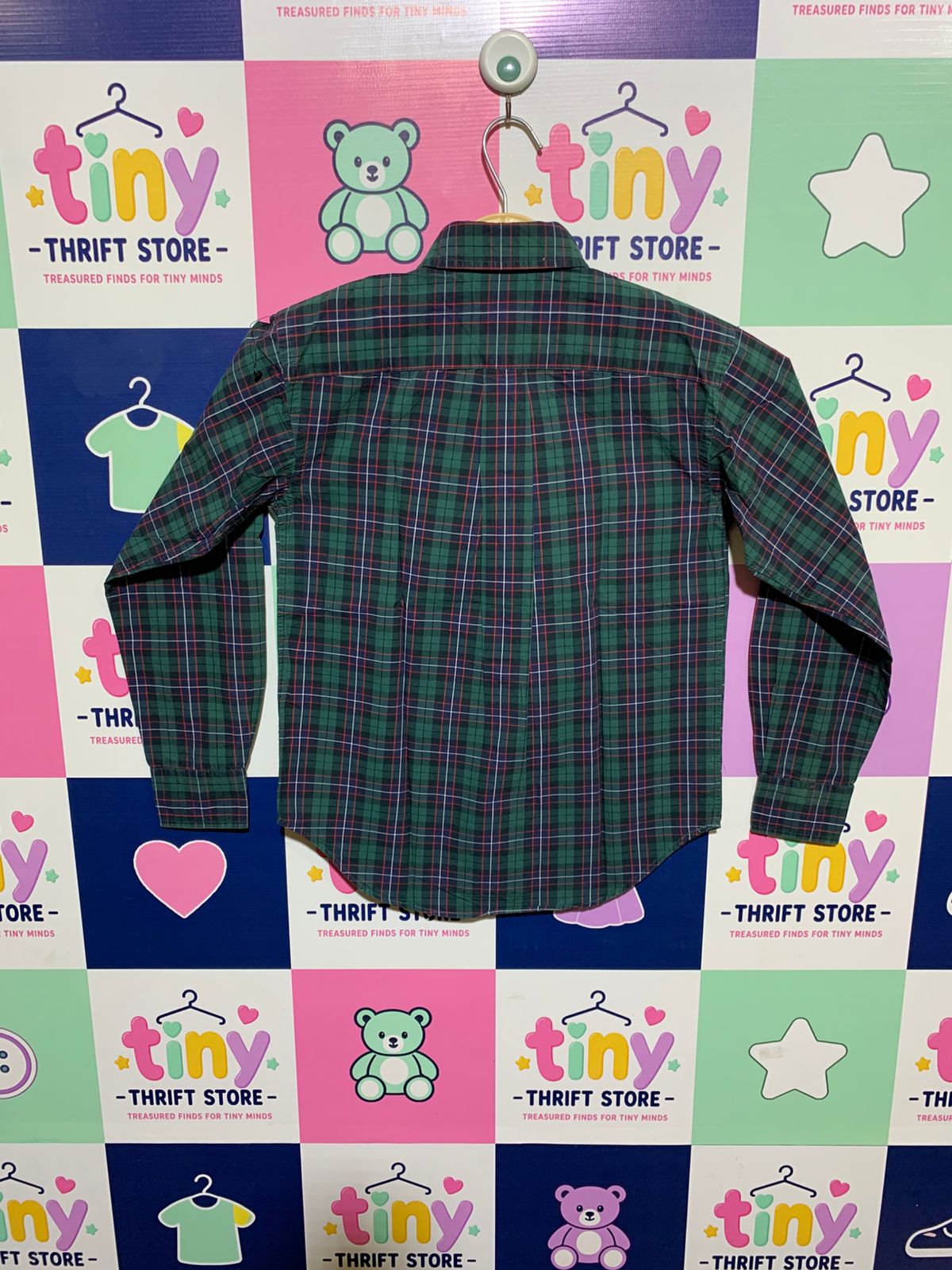 Ralph Lauren Boys Green and Navy Plaid Long Sleeve Button-Down Shirt - Size Estimated Age 8-10 Years AB1