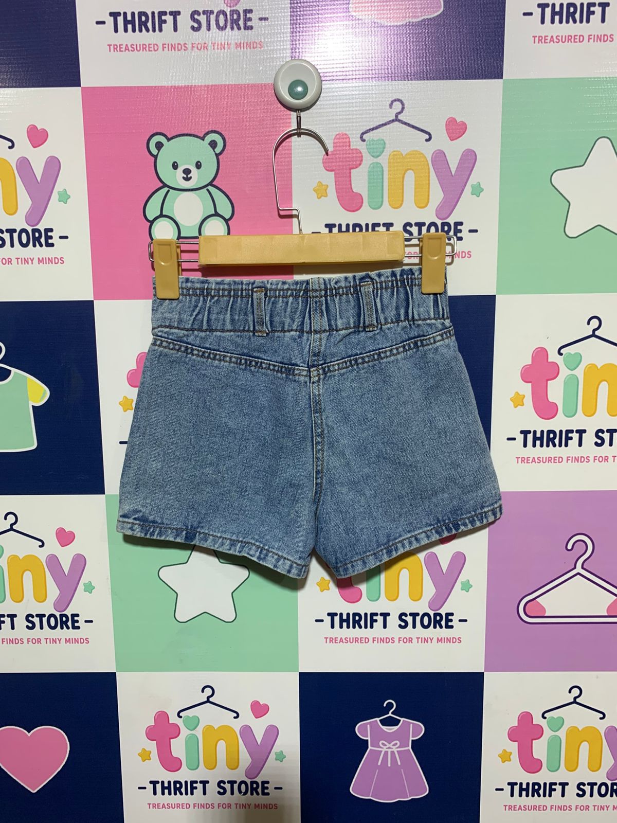 YIGGA Girls Light Wash High-Waisted Denim Utility Shorts - Size Estimated Age 8-9 Years AB1
