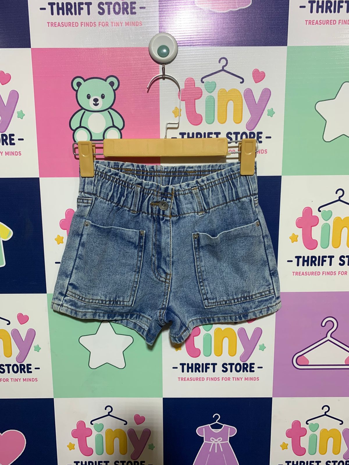 YIGGA Girls Light Wash High-Waisted Denim Utility Shorts - Size Estimated Age 8-9 Years AB1
