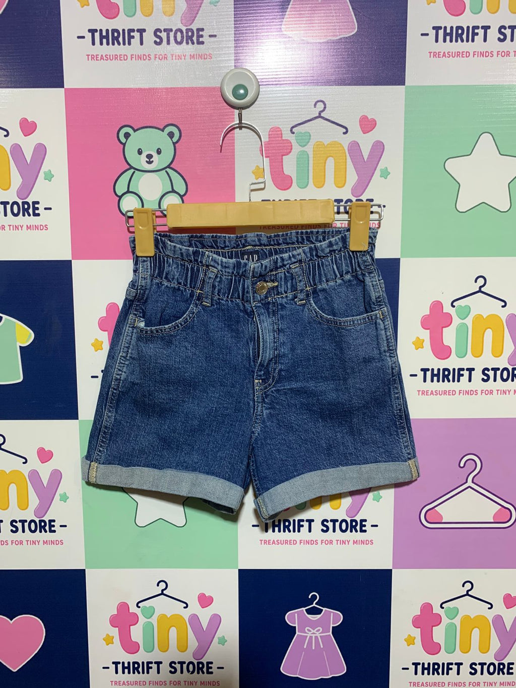 GAP Girls "Mom Jean" Dark Wash Denim Cuffed Shorts - Size Estimated Age 10 Years AB1