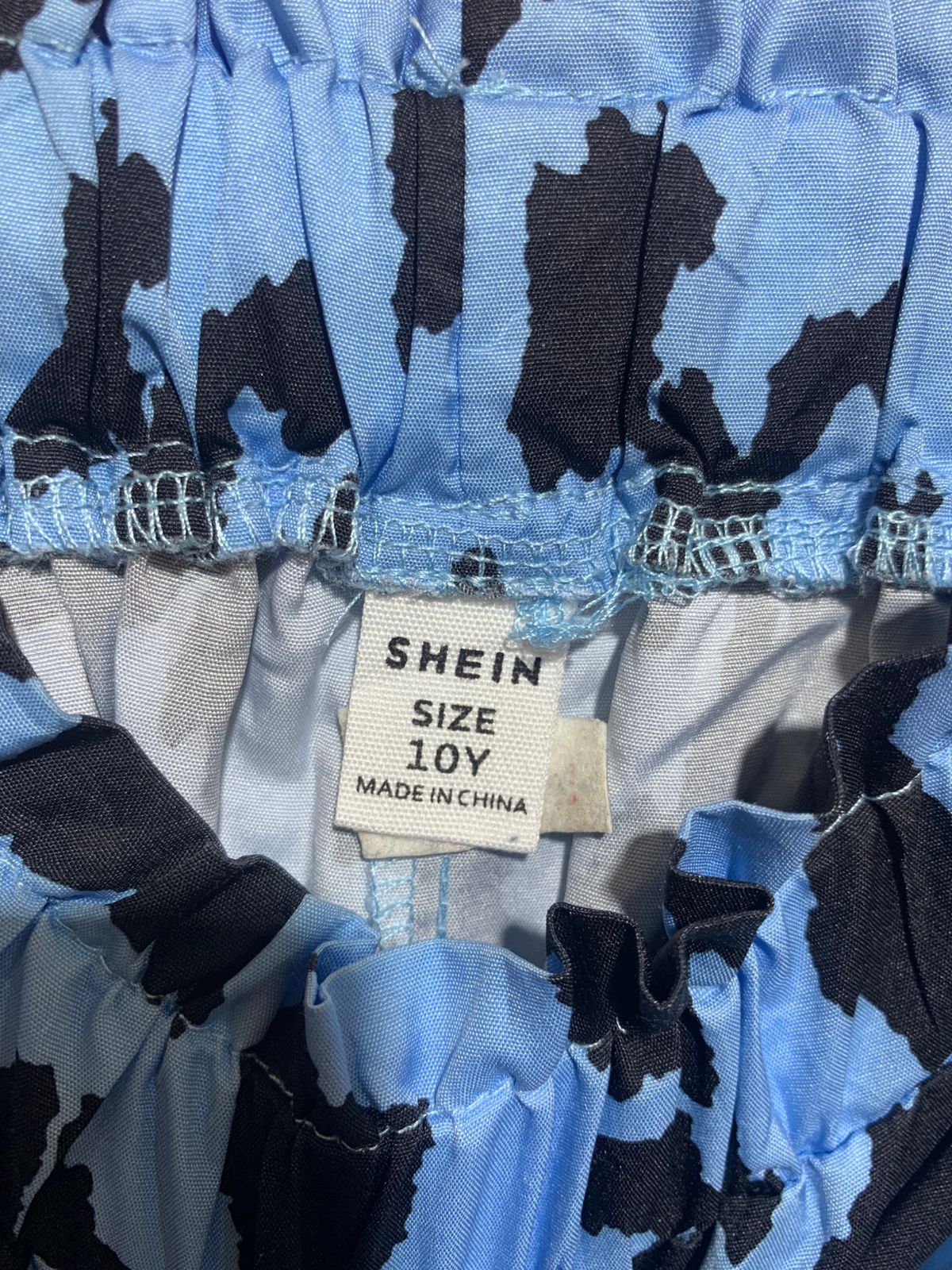 SHEIN Girls Sky Blue and Black Abstract Animal Print Paperbag Shorts - Size Estimated Age 10 Years AB1
