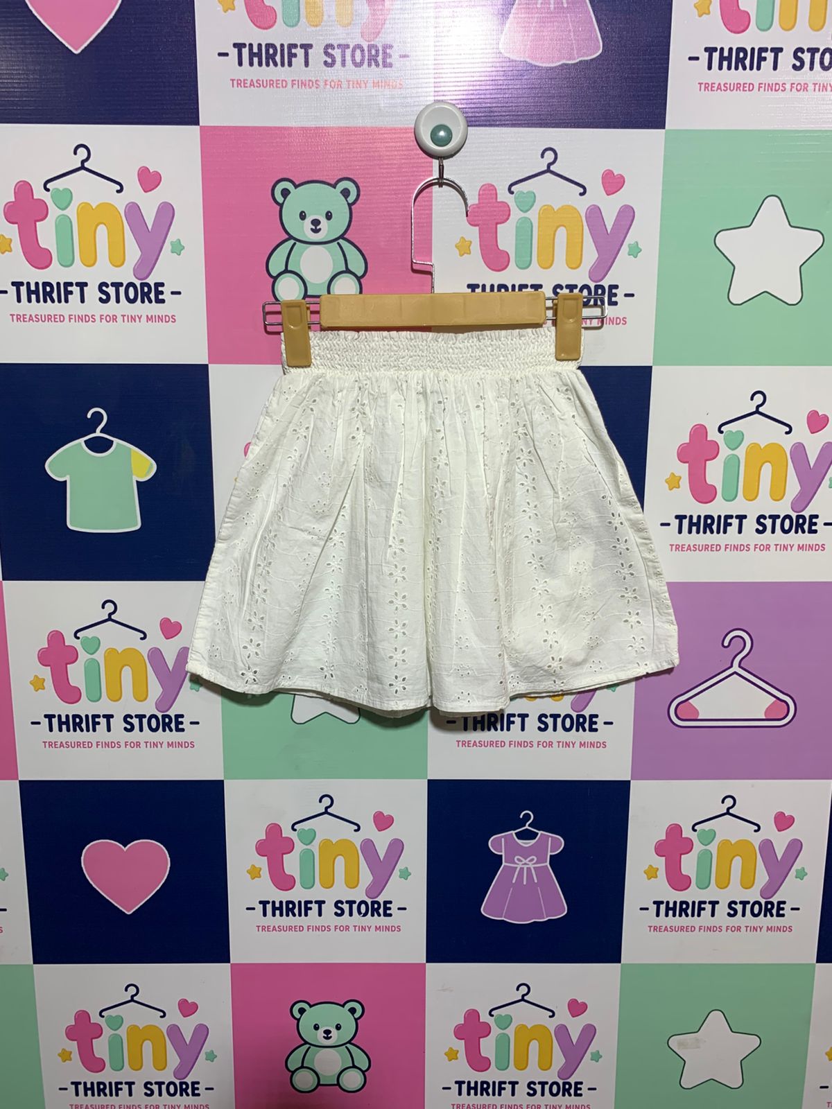 Kiabi Girls Crisp White Floral Eyelet "Broderie Anglaise" Skirt - Size Estimated Age 10 Years AB1