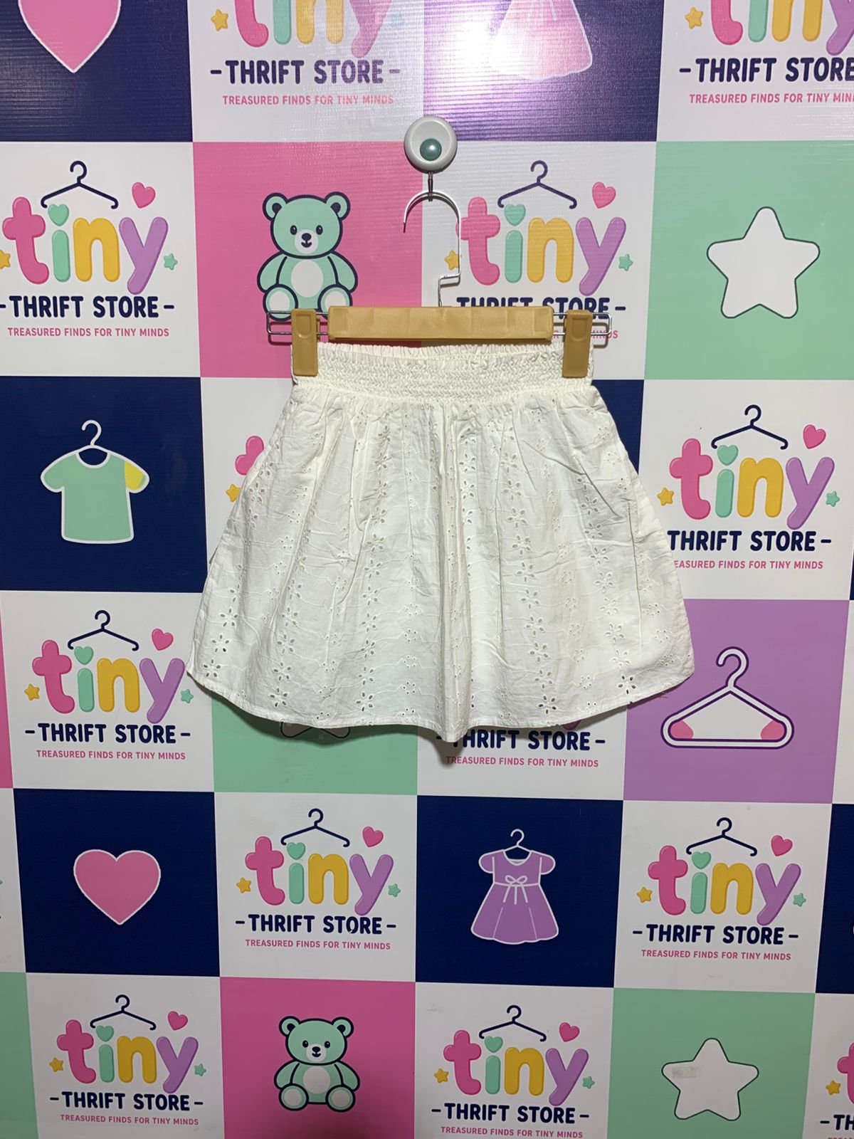 Kiabi Girls Crisp White Floral Eyelet "Broderie Anglaise" Skirt - Size Estimated Age 10 Years AB1