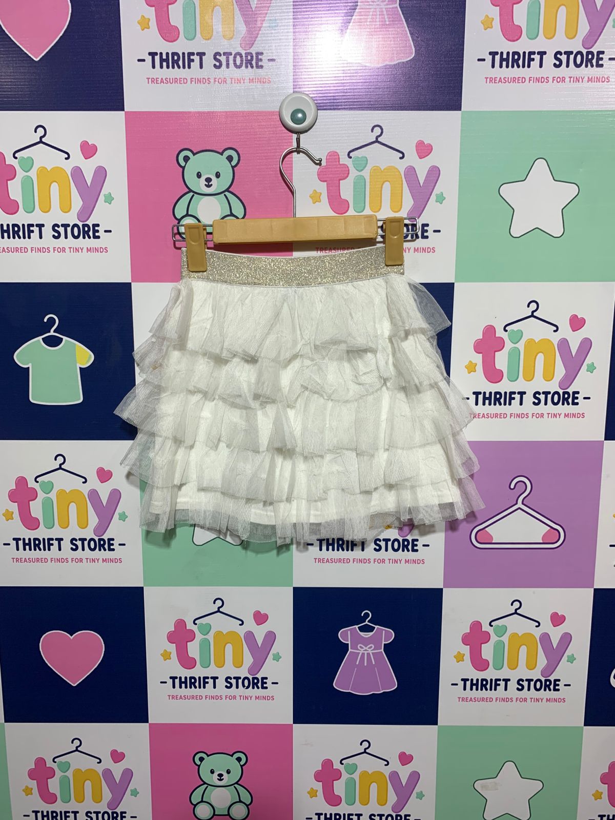 Kiabi Girls Sparkling White Multi-Tiered Tulle Tutu Skirt - Size Estimated Age 10 Years AB1