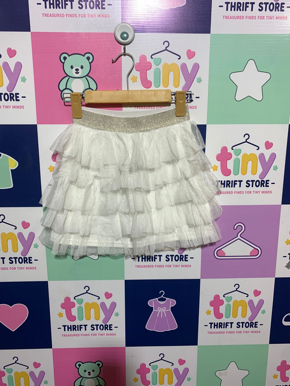 Kiabi Girls Sparkling White Multi-Tiered Tulle Tutu Skirt - Size Estimated Age 10 Years AB1