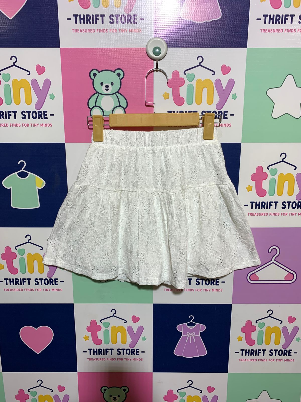 Gemo Girls Crisp White Textured Eyelet Tiered Skirt - Size Estimated Age 10 Years AB1
