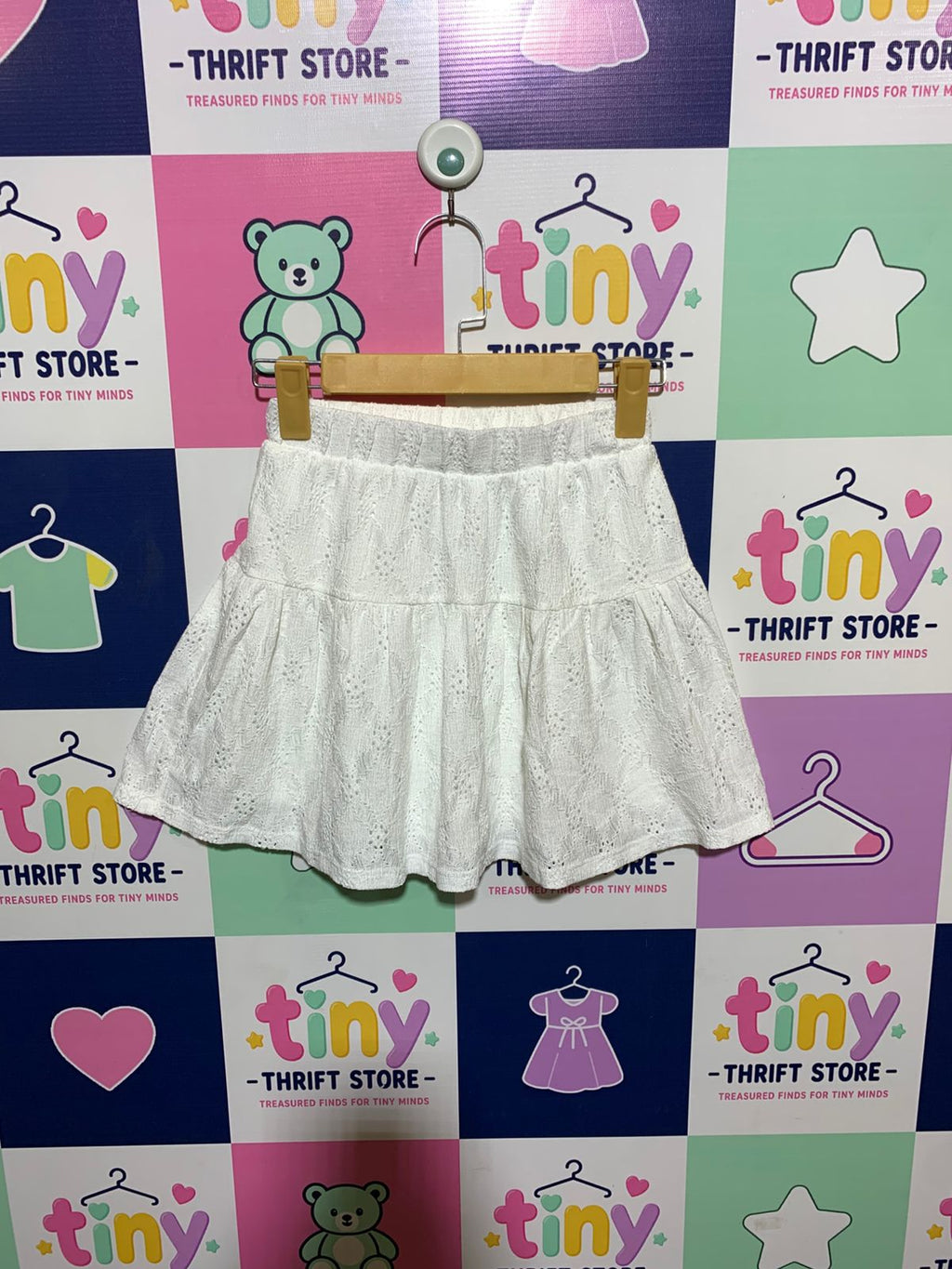 Gemo Girls Crisp White Textured Eyelet Tiered Skirt - Size Estimated Age 10 Years AB1