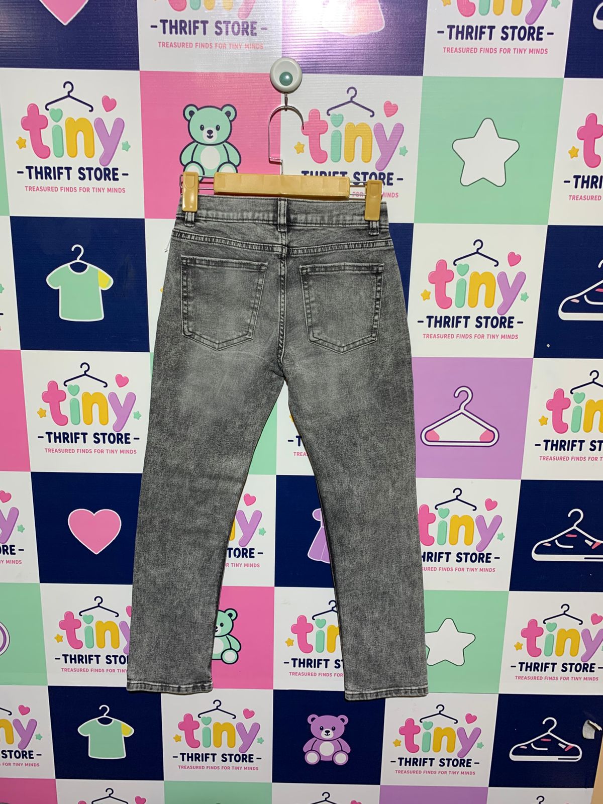 Wonder Nation Boys Grey Acid Wash "Slim" Distressed Denim Jeans - Size Estimated Age 10 Years AB1