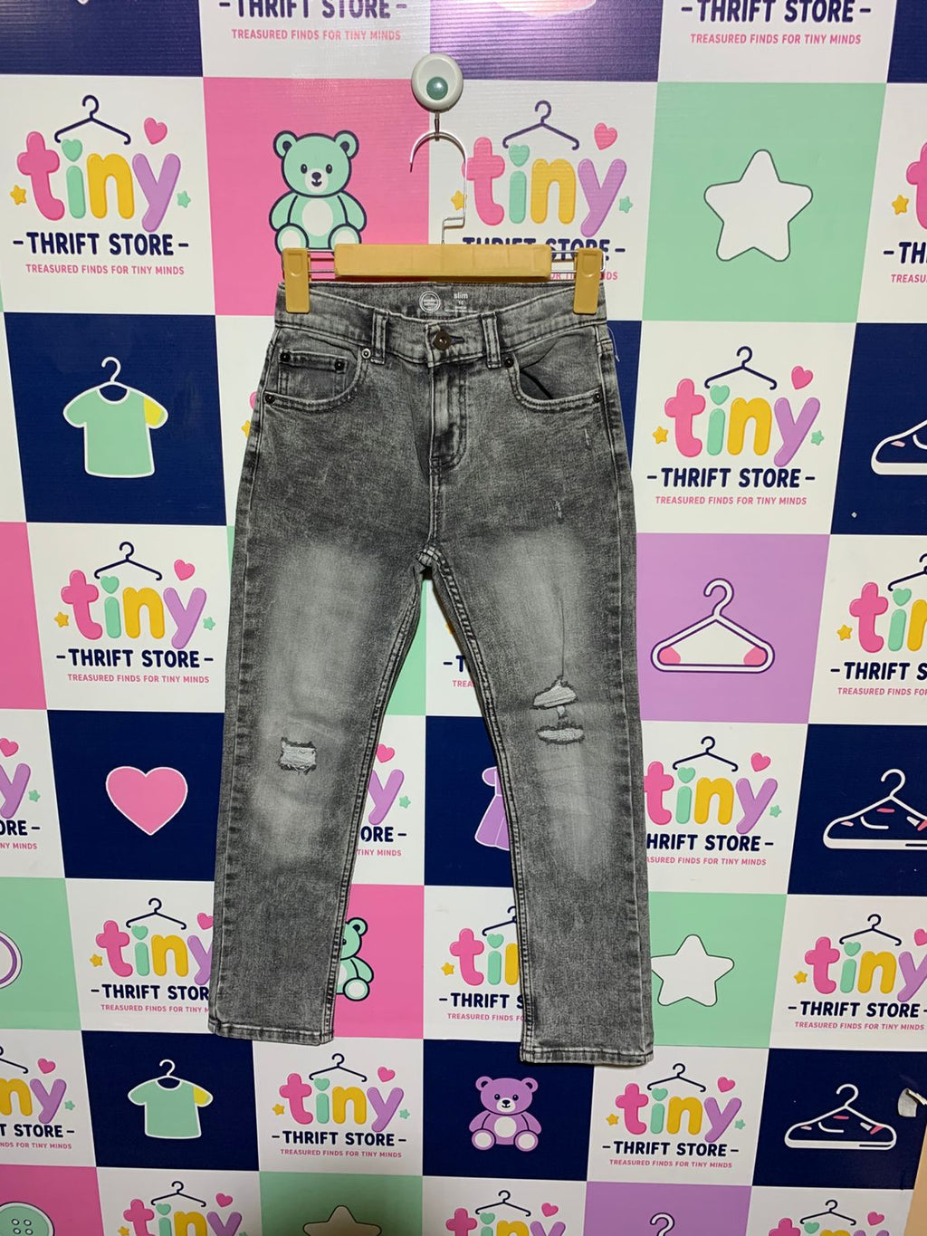 Wonder Nation Boys Grey Acid Wash "Slim" Distressed Denim Jeans - Size Estimated Age 10 Years AB1