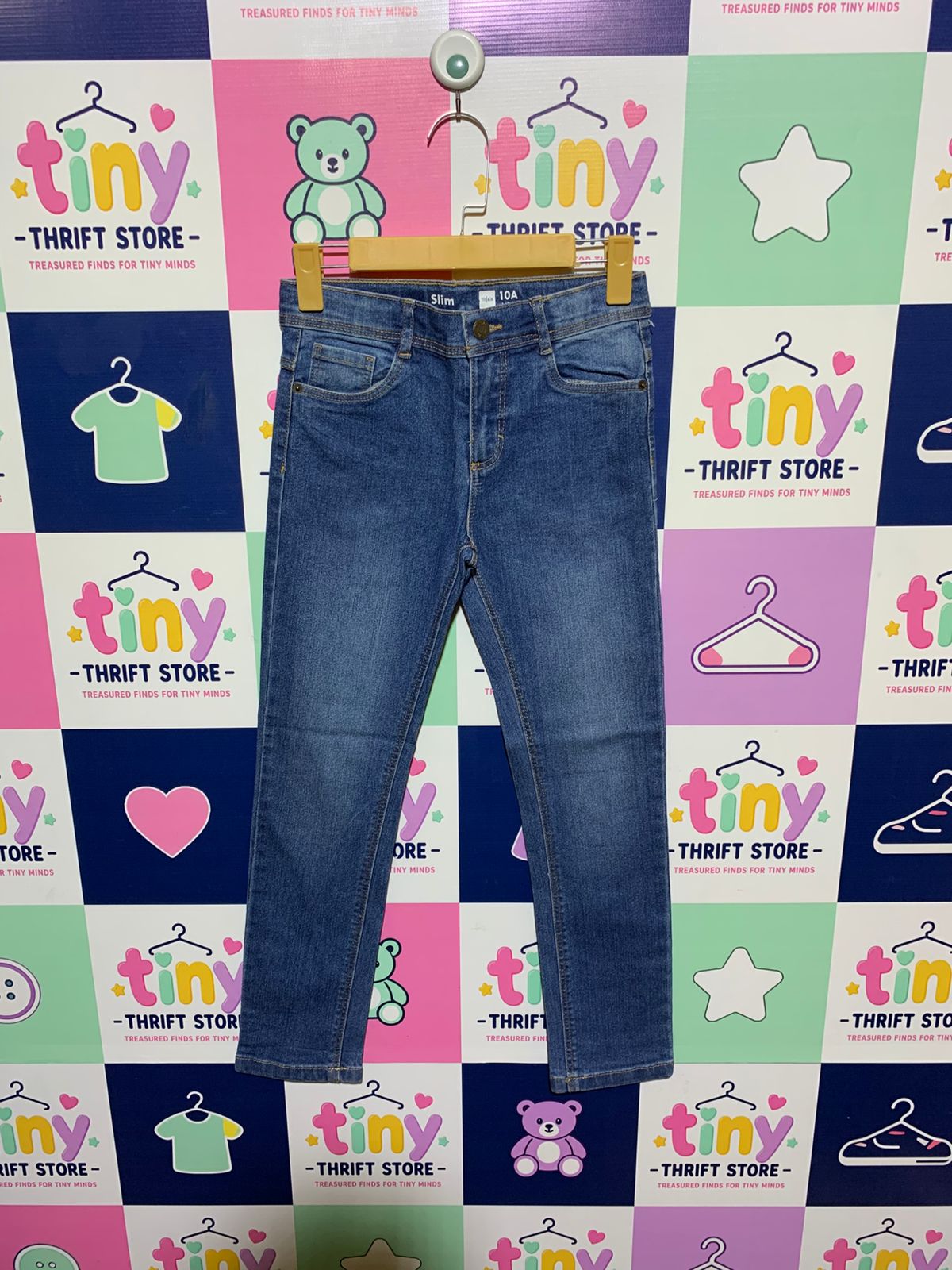 Tissaia Boys Mid-Wash "Slim" Fit Denim Jeans - Size Estimated Age 10 Years AB1