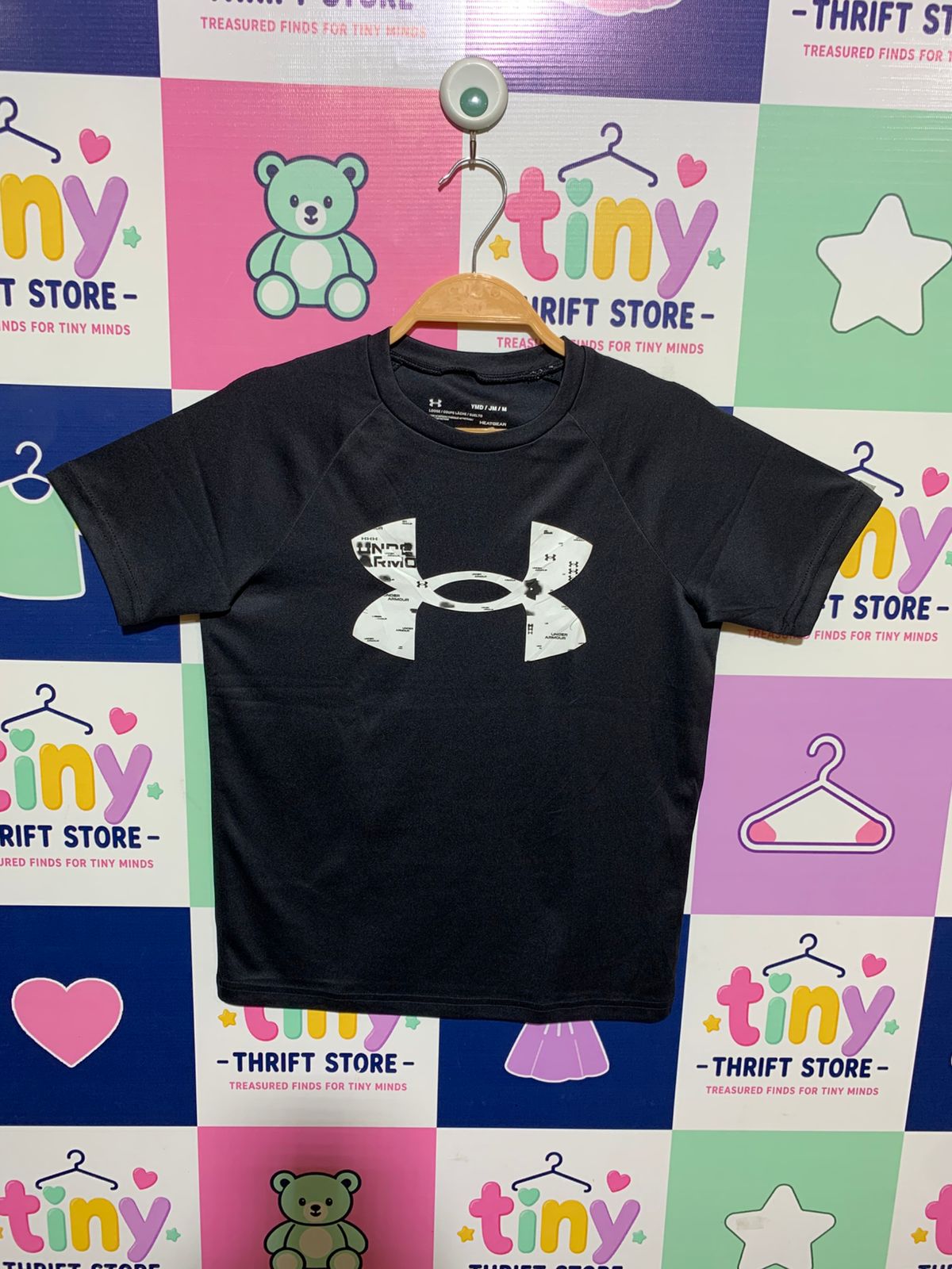 Under Armour Boys Black "HeatGear" Loose Fit Logo Tee - Size Estimated Age 10 Years AB1