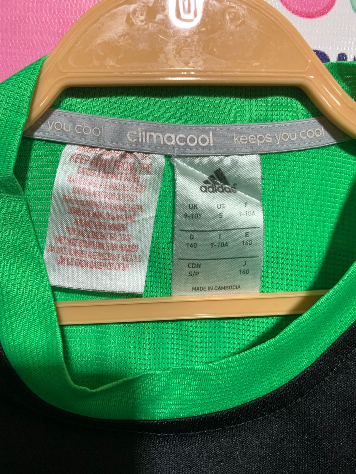 Adidas Boys Black & Vibrant Green "Climacool" Short Sleeve Active Tee - Size Estimated Age 9-10 Years AB1