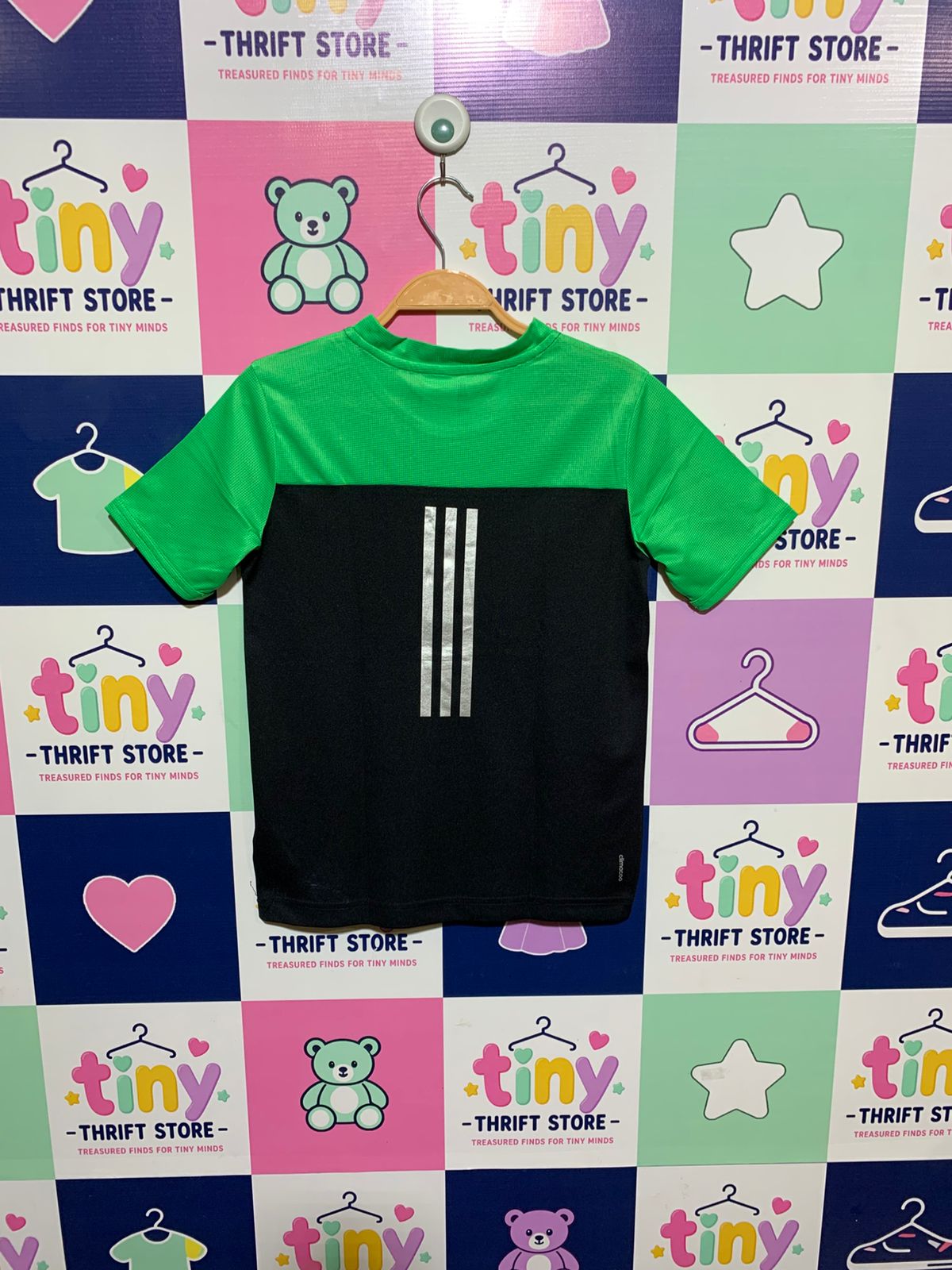 Adidas Boys Black & Vibrant Green "Climacool" Short Sleeve Active Tee - Size Estimated Age 9-10 Years AB1