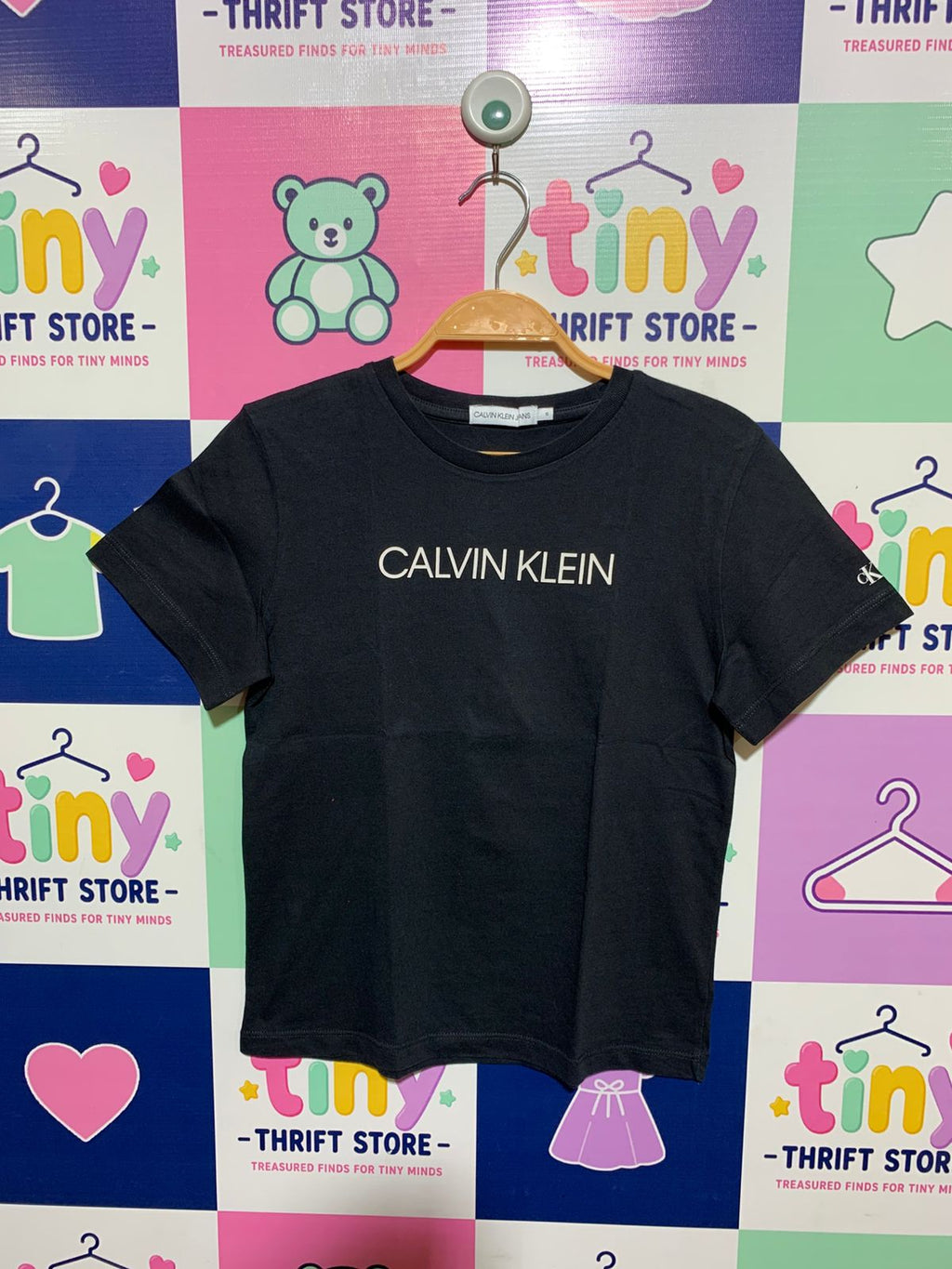 Calvin Klein Jeans Boys Solid Black Logo Graphic Short Sleeve Tee - Size Estimated Age 10 Years AB1