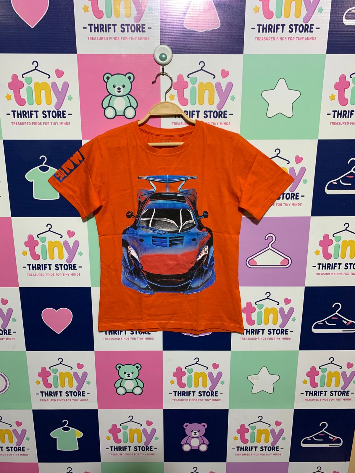Next Boys Vibrant Orange "Supercar" Graphic Short Sleeve Tee - Size Estimated Age 10 Years AB1