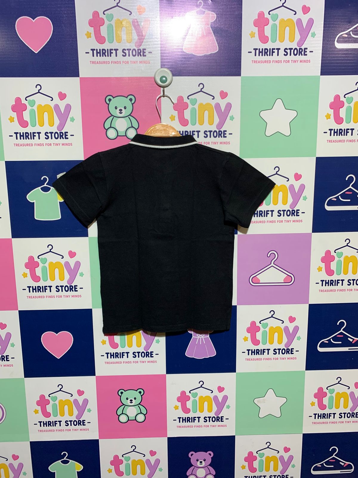 URBN-DEPT Boys Classic Black Pique Polo Shirt with Tipped Collar - Size Estimated Age 9 Years AB1