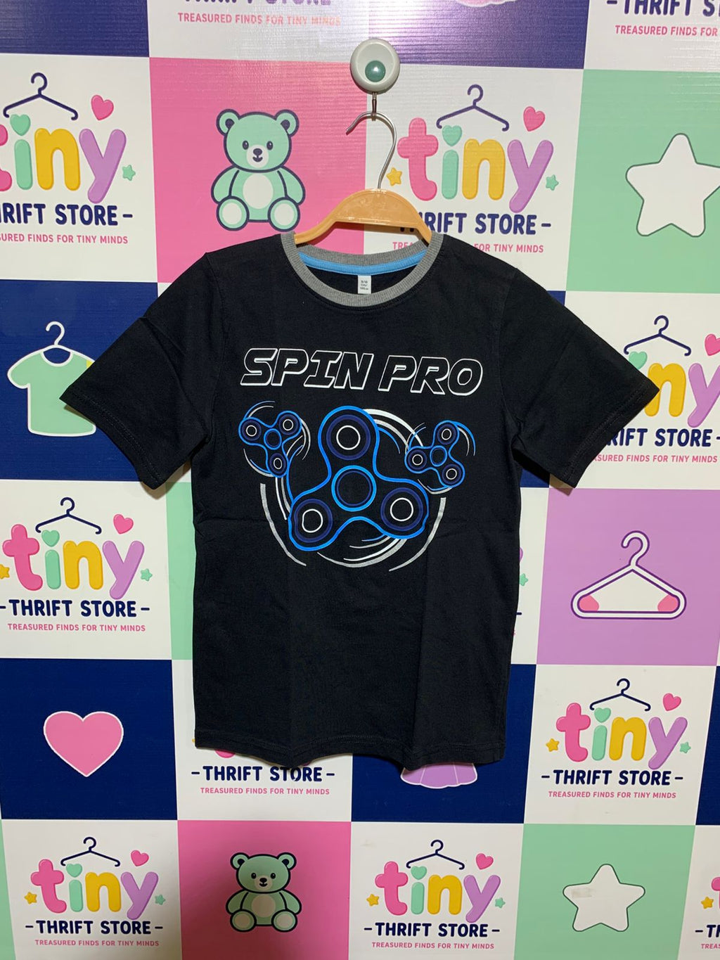 Fidget Spinner Boys Black "Spin Pro" Short Sleeve Tee - Size Estimated Age 9-10 Years AB1