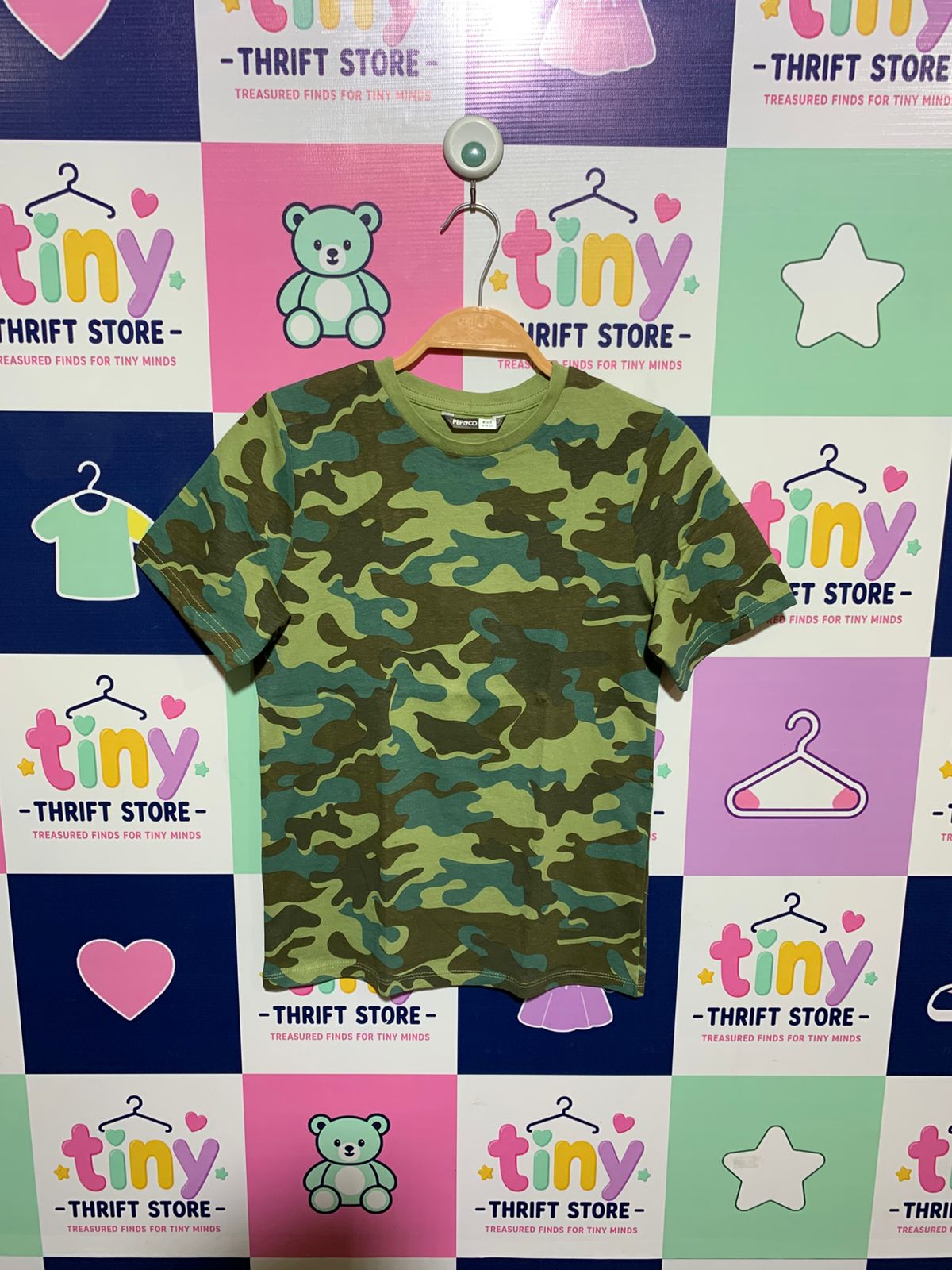 Pep & Co Boys Classic Green Camouflage Short Sleeve Tee - Size Estimated Age 9-10 Years AB1