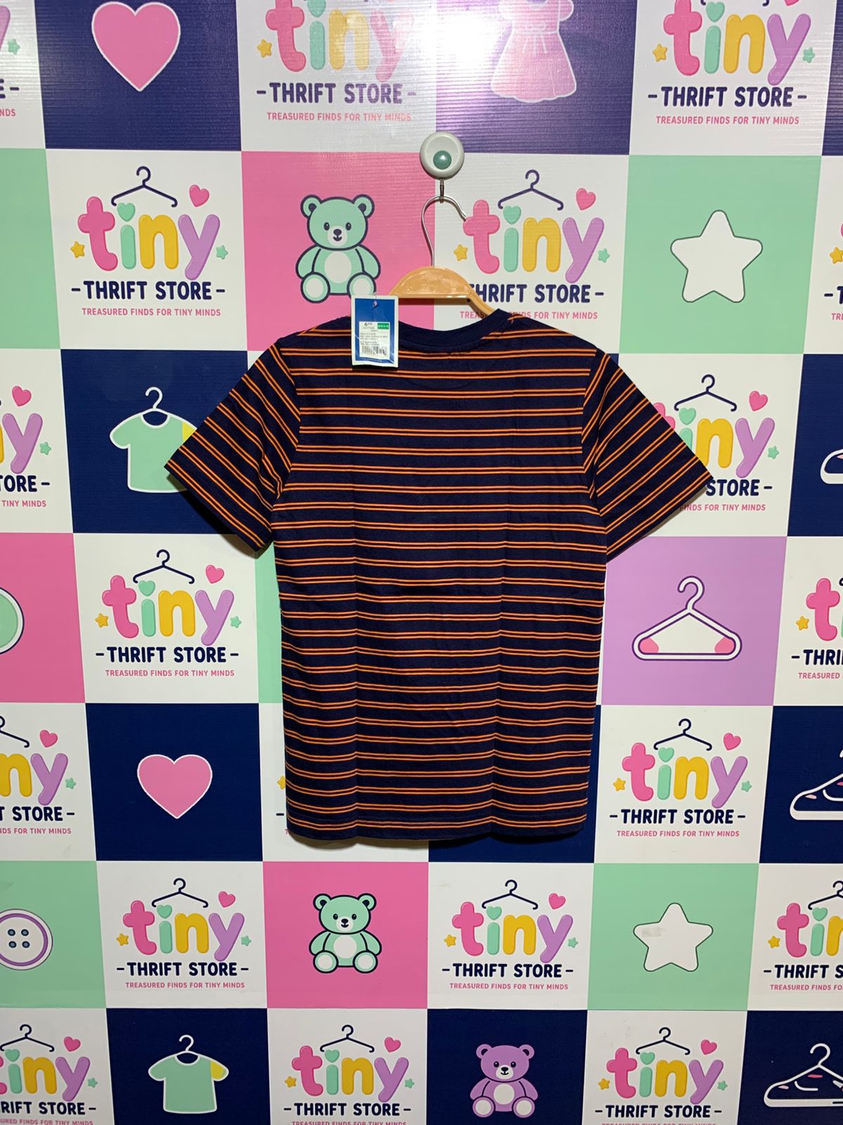 Circo Boys Navy & Orange Horizontal Striped Short Sleeve Tee - Size Estimated Age 8-10 Years AB1
