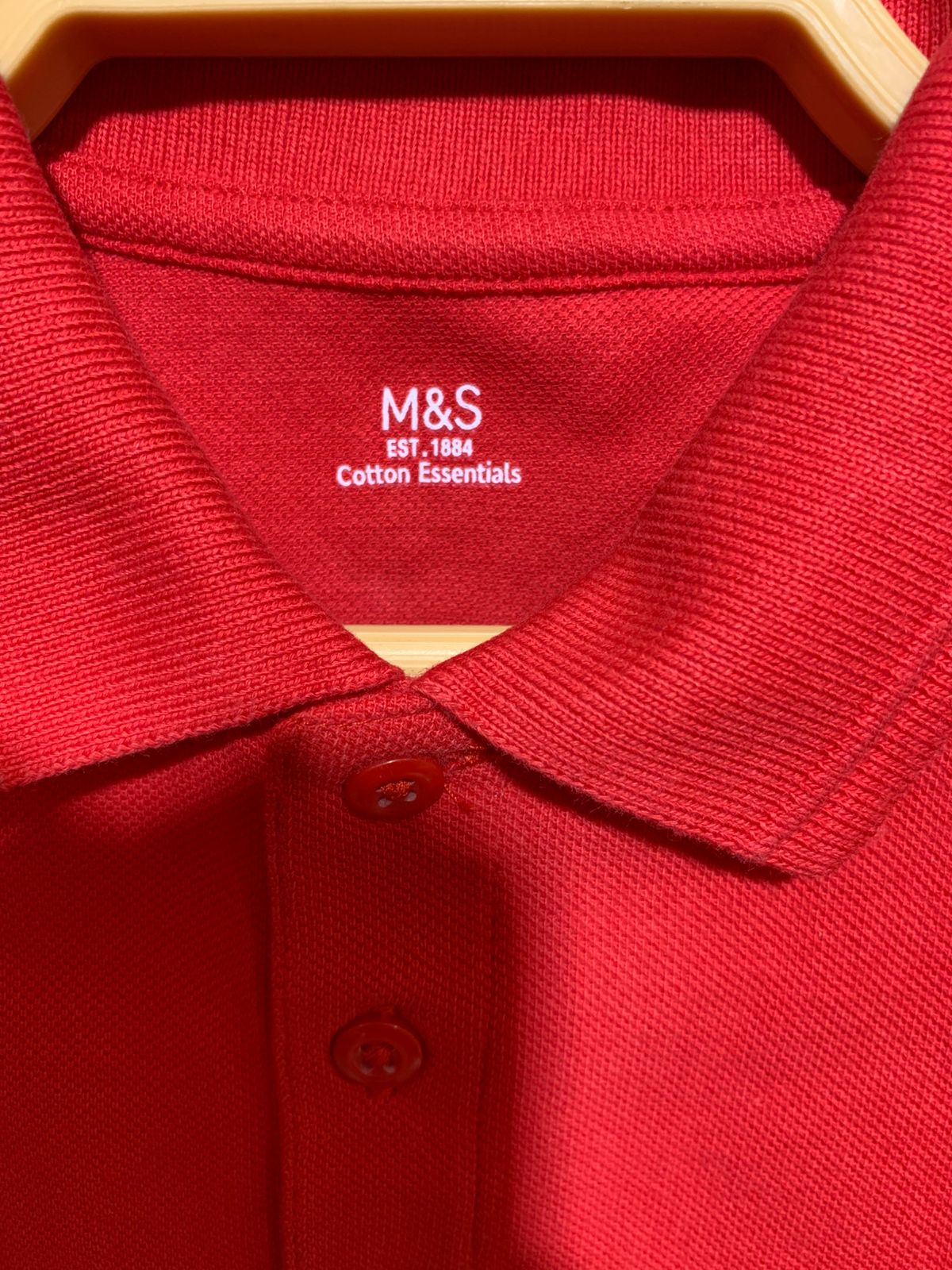 M&S Boys Vibrant Red "Cotton Essentials" Short Sleeve Pique Polo - Size Estimated Age 8-9 Years AB1