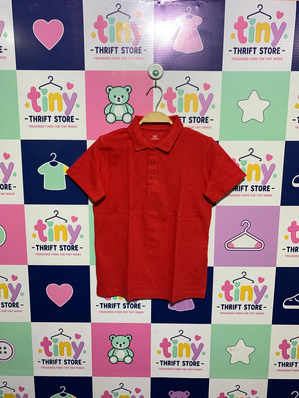 M&S Boys Vibrant Red "Cotton Essentials" Short Sleeve Pique Polo - Size Estimated Age 8-9 Years AB1
