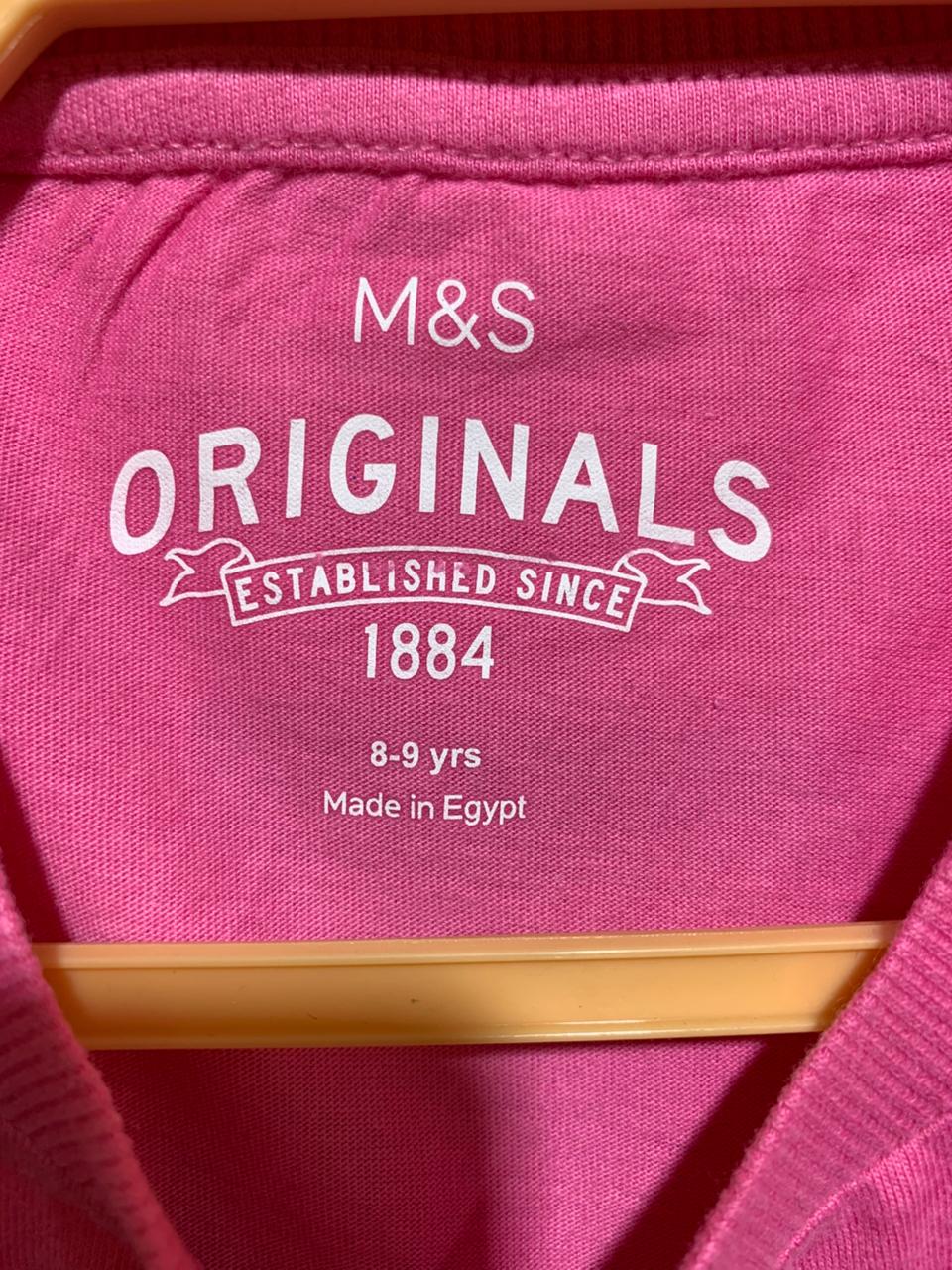 M&S Originals Girls Pink "Positive Thoughts" Heart Emoji Graphic Tee - Size Estimated Age 8-9 Years AB1