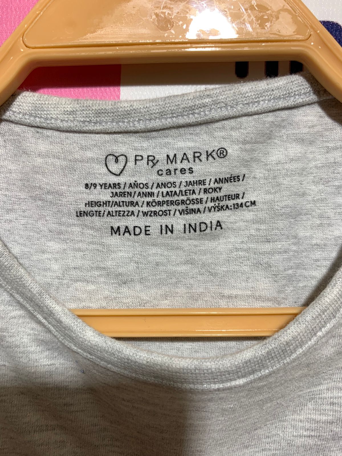 Primark Girls Heather Grey "Rainbow Power" Unicorn Graphic Tee - Size Estimated Age 8-9 Years AB1