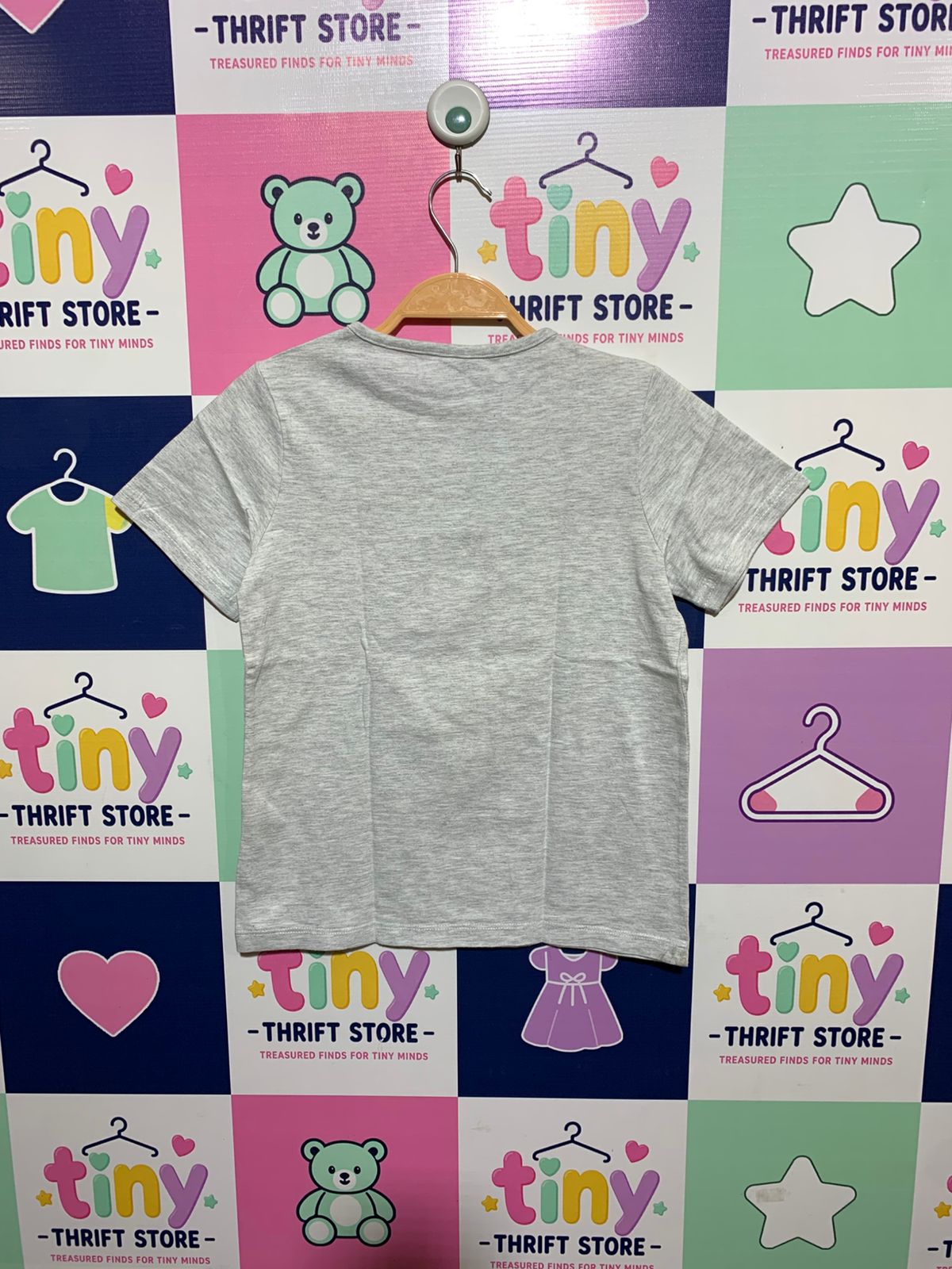 Primark Girls Heather Grey "Rainbow Power" Unicorn Graphic Tee - Size Estimated Age 8-9 Years AB1