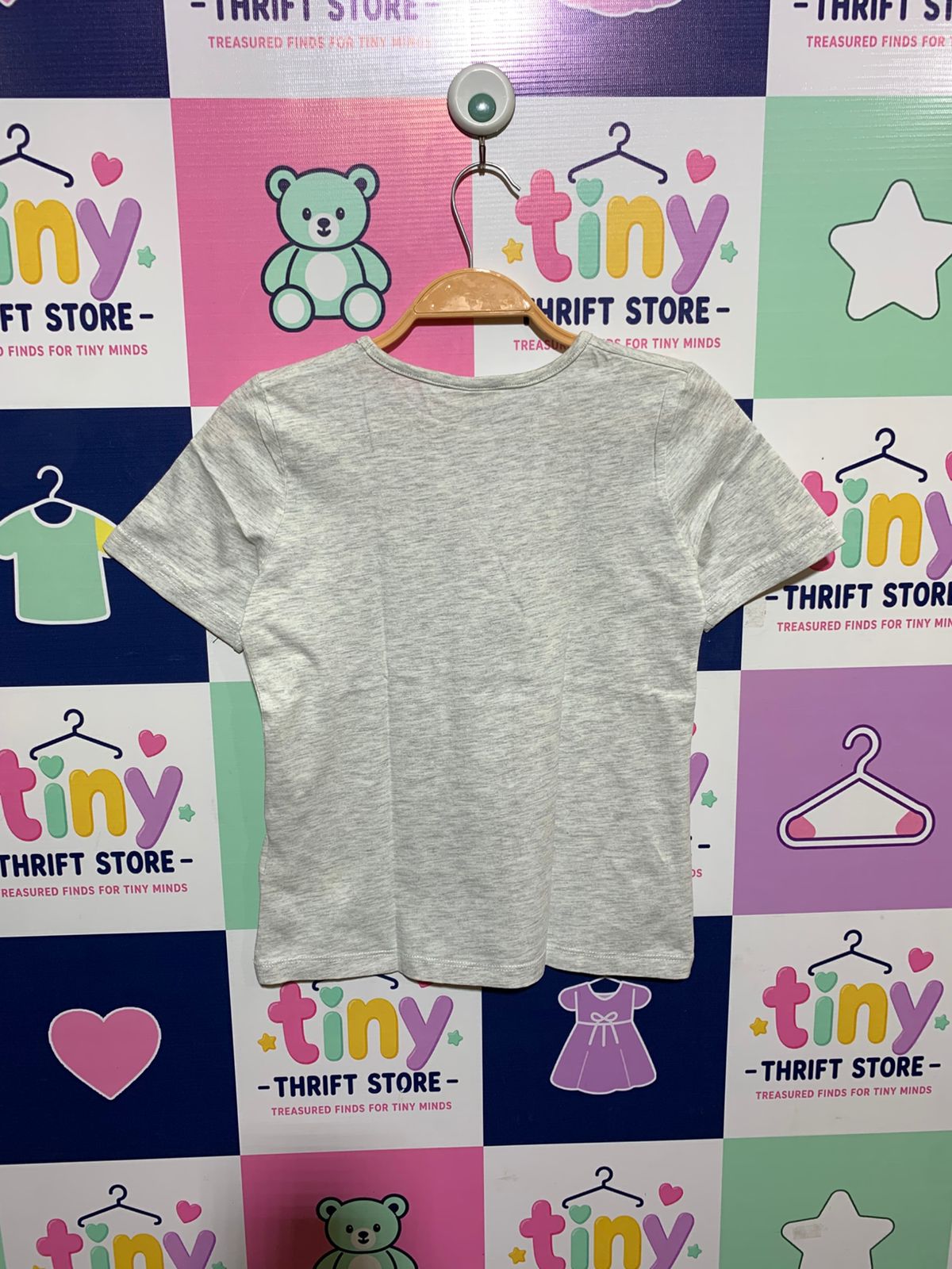 Kids Girls Heather Grey "Take My Heart" Tropical Floral Graphic Tee - Size Estimated Age 9-10 Years AB1