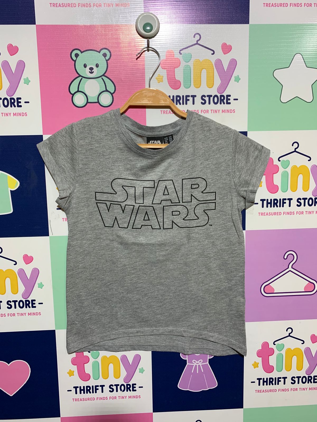 Star Wars Girls' Heather Grey Iconic Logo Short Sleeve Tee – Size Estimated Age 9-10Y AB1