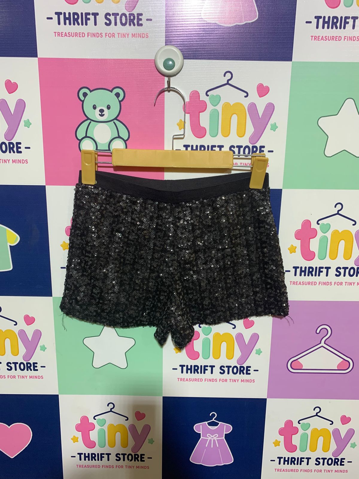 Miss E-Vie Girls Sparkling Black Sequin Party Shorts - Size Estimated Age 9-10 Years AB1