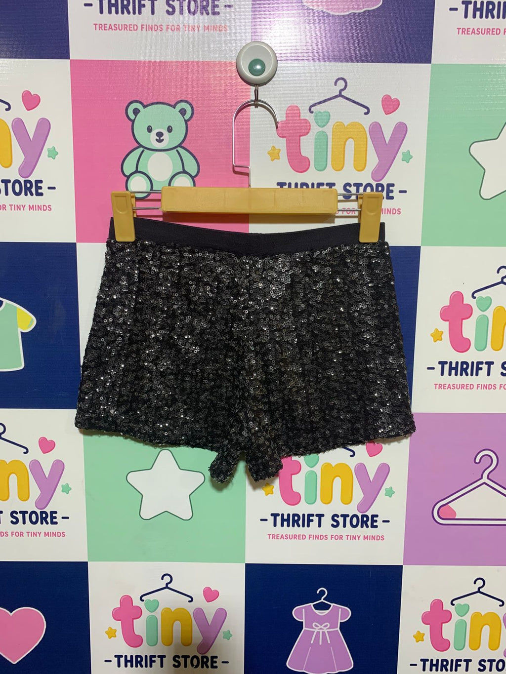 Miss E-Vie Girls Sparkling Black Sequin Party Shorts - Size Estimated Age 9-10 Years AB1