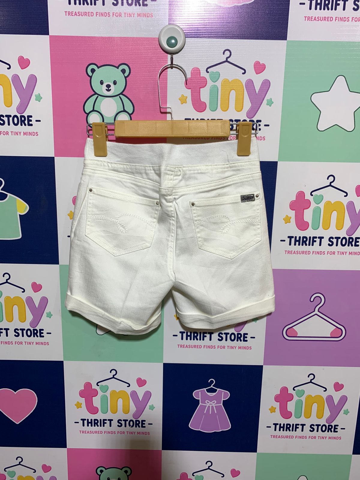 Justice Girls Crisp White Pull-On Denim Shorts with Cuffed Hem - Size Estimated Age 10 Years AB1