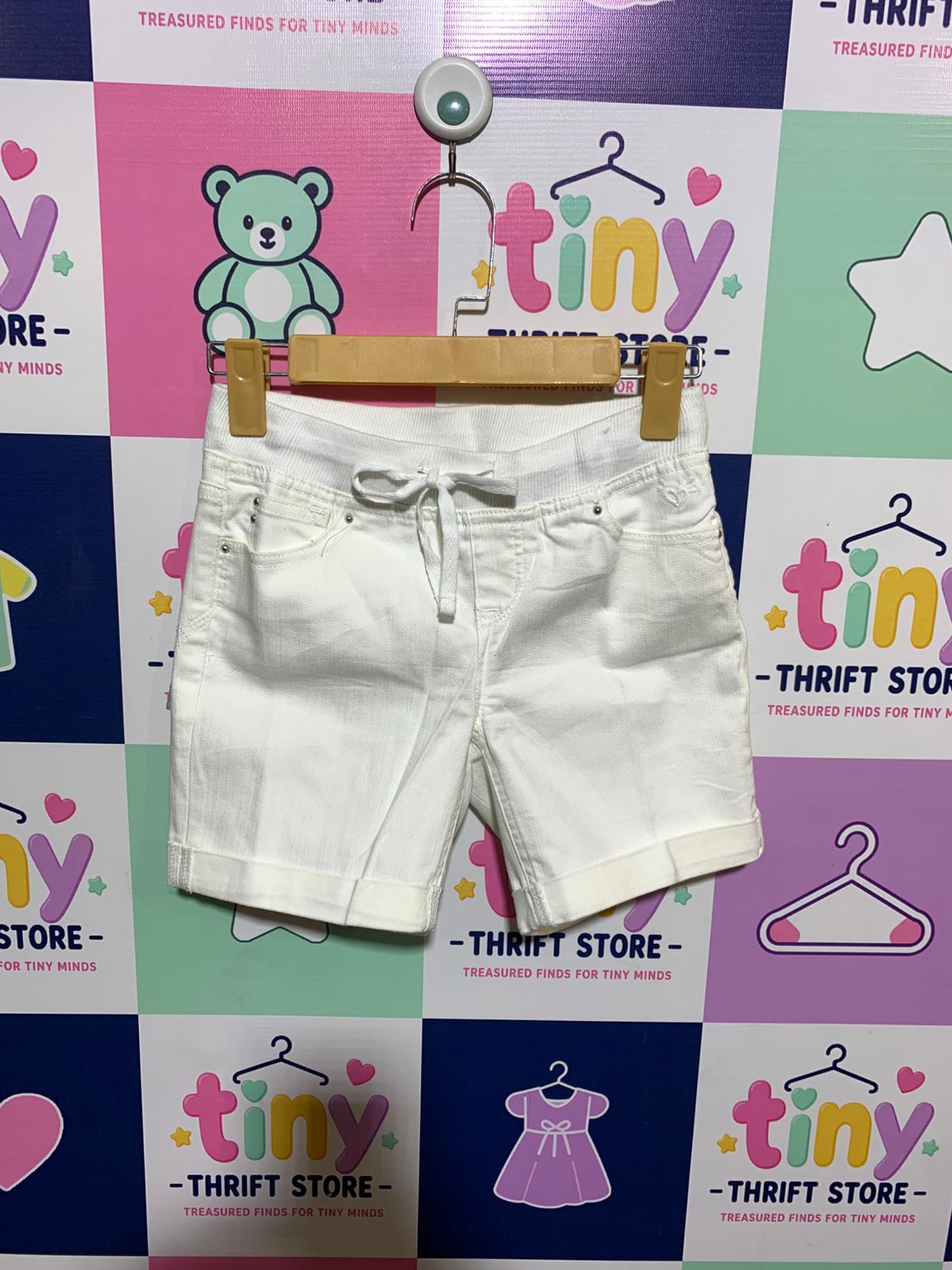Justice Girls Crisp White Pull-On Denim Shorts with Cuffed Hem - Size Estimated Age 10 Years AB1