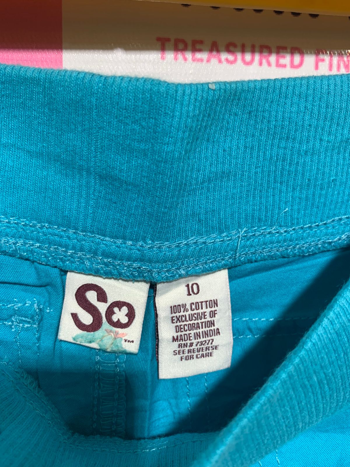 SO Girls Vibrant Turquoise Cotton Capri Cargo Pants with Floral Embroidery - Size Estimated Age 10 Years AB1